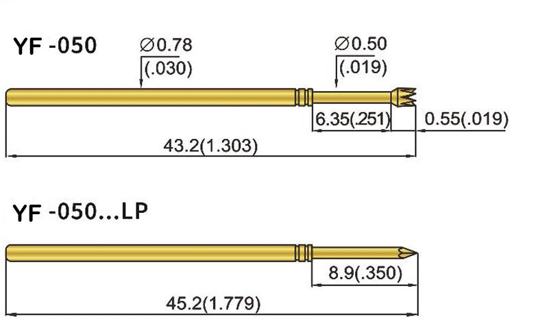 Sonda de prueba de resorte de barril de latón personalizada con 6,4 mm de carrera completa, 4,3 mm de carrera nominal y 1,0 N de fuerza de resorte para aplicaciones de TIC