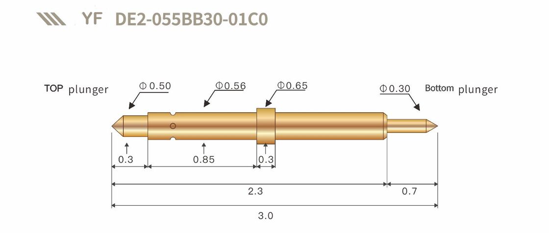 Probe de prueba de resorte de doble cabeza de alta frecuencia recubierta de oro para ensayos de circuitos integrados YF DE2-055BB30-01C0
