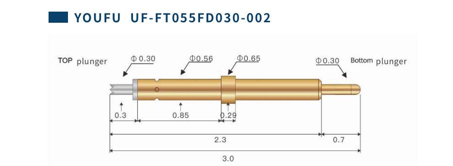 Pin de contacto de resorte de la sonda de ensayo de doble cabeza para ensayo de circuitos integrados YOUFU UF-FTO55FD030-002